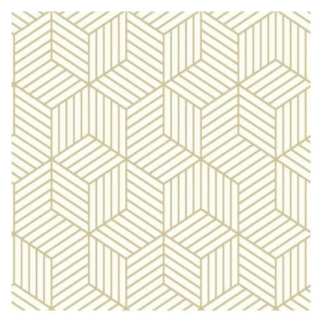 RoomMates White and Gold Striped Hexagon Peel and Stick Wallpaper