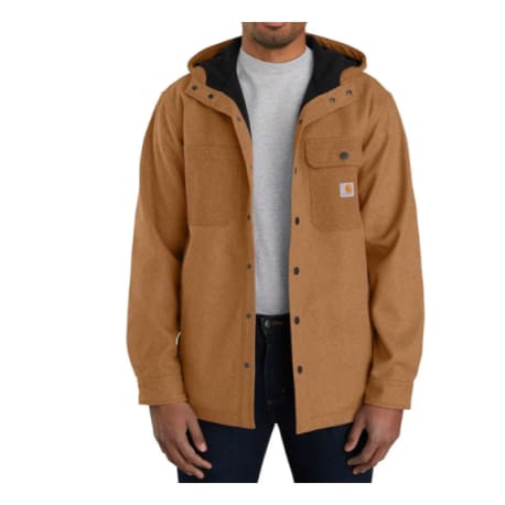 Carhartt Men's Large Oiled Walnut Heather Rain Defender Hooded Shirt Jacket