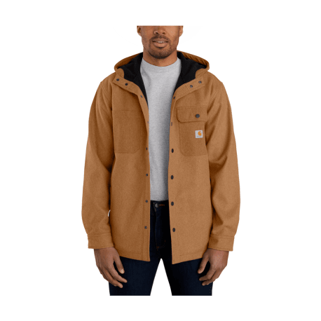 Carhartt Men's Small Oiled Walnut Heather Rain Defender Hooded Shirt Jacket