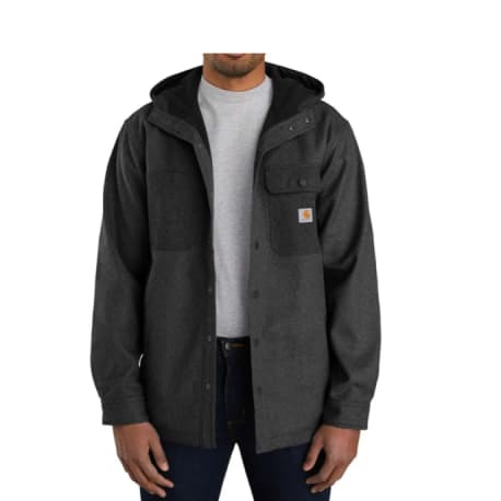 Carhartt Men's Large Black Heather Rain Defender Hooded Shirt Jacket