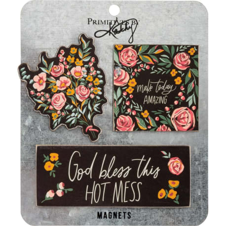 Primitives by Kathy God Bless this Hot Mess Magnet Set, Pack of 3