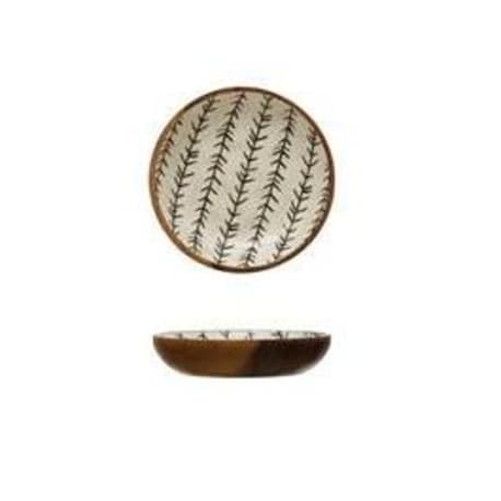 Creative Co-Op Medium Enameled Acacia Wood Bowl with Vine Print, 7.75 in.