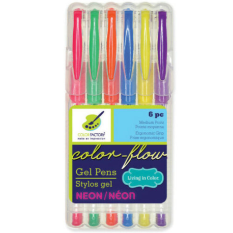 Living in Color Color-Flow Neon Gel Pens, 6-Pack