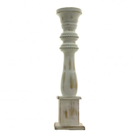 Wing Tai Small White Bead Distressed Candlestick, 14.75 in.