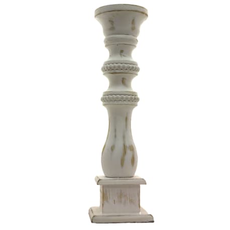 Wing Tai Medium White Bead Distressed Candlestick, 17.25 in.