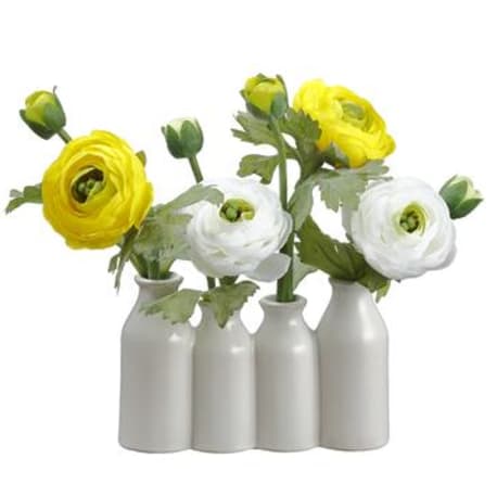 Allstate Floral White & Yellow Ranunculus in Ceramic Bottle Vase, 9 in.