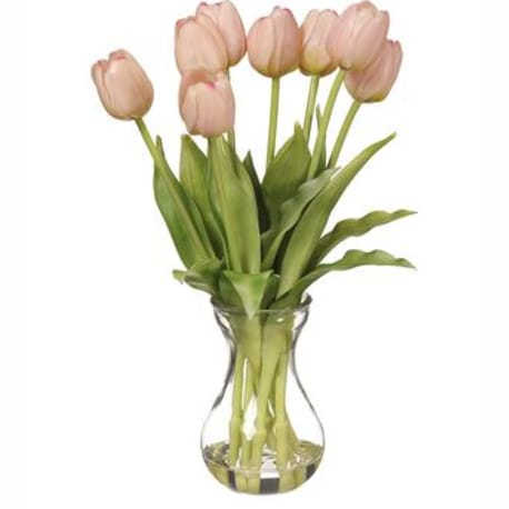 Allstate Floral Pink Tulip in Glass Vase, 13.5 in.