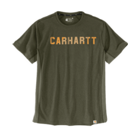 Carhartt Men's Small Basil Heather Force Short Sleeve Block Logo Graphic Shirt