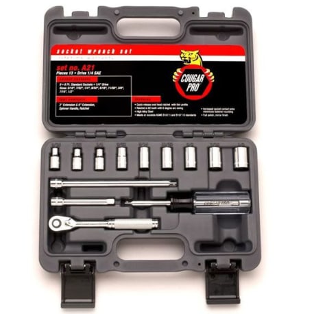 Cougar Pro A21 13 Pc. 6 Pt. Std. Socket Set, 1/4 in. Drive