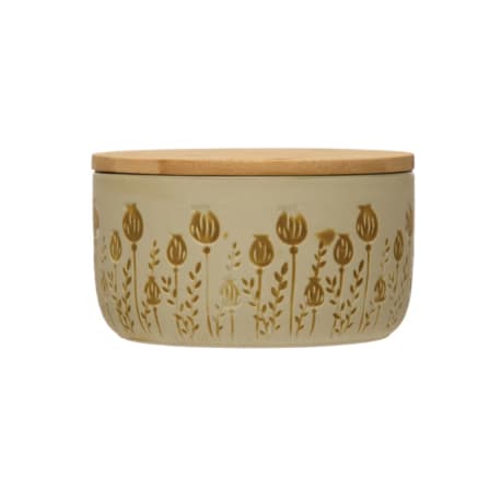 Creative Co-Op Floral Canister with Bamboo Lid, 5.5 in.