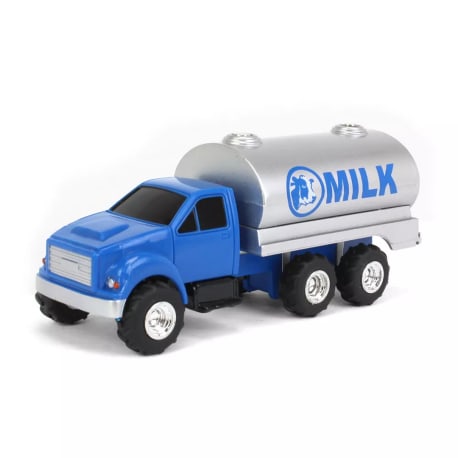 TOMY Collect N Play Blue Tandem Milk Tank Truck, 1/64 Scale