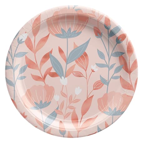 Amscan Rose Gold Floral Metallic Round Plates, 20-Pack