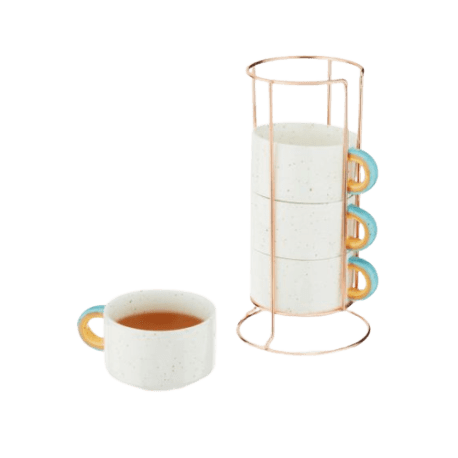 Pinky Up Winona Ceramic Mug Set with Stand, Set of 4