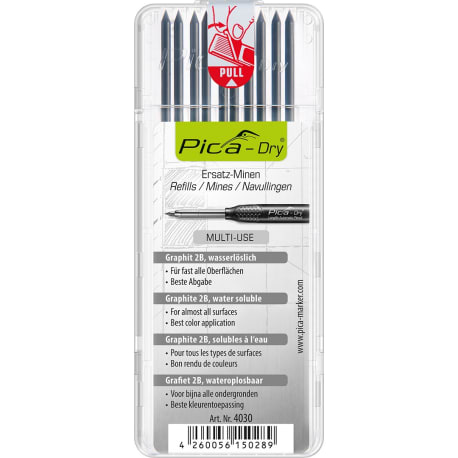 Pica Dry Refill Graphite 2B Leads, 10PK