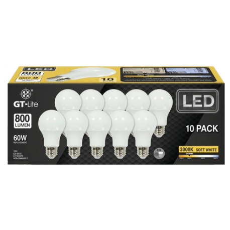 GT-Lite 9 Watt A19 LED Soft White Light Bulb, 10-Pack