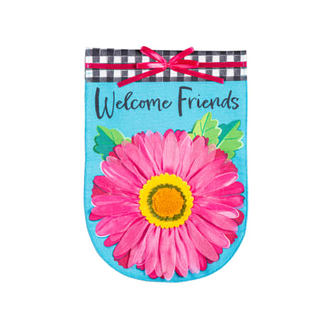 Evergreen Welcome Friends Daisy Burlap Flag