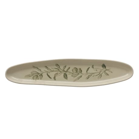 Creative Co-Op Oval Stoneware Tray with Botanical