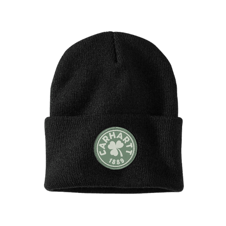 Carhartt Black Knit Shamrock Patch Beanie