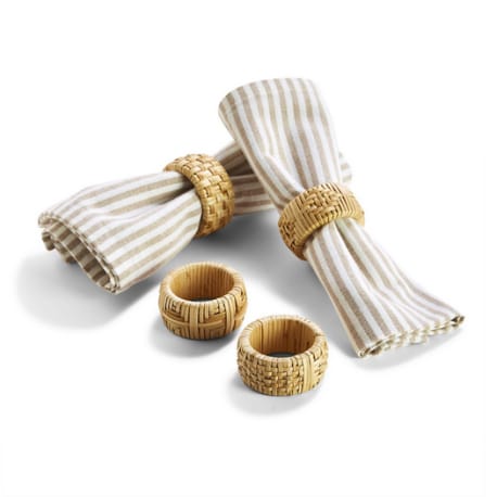 Two's Company Hand-Crafted Cane Napkin Rings, Set of 4