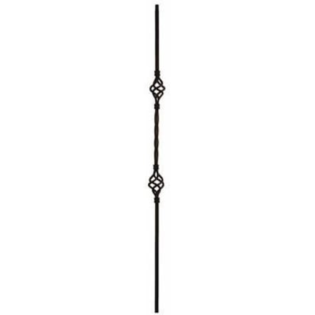 Stairtrends Iron 1/2 in. x 44 in. Two Basket Tubular Baluster, Satin Black