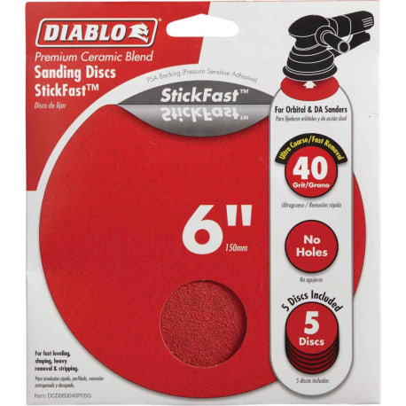 Diablo StickFast 6-In. 40-Grit ROS Sanding Discs, 5-Pack