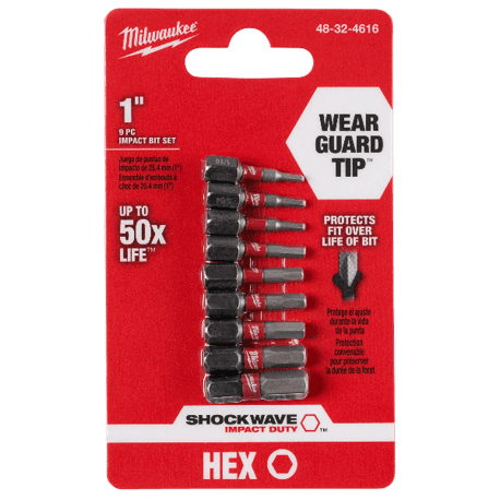 Milwaukee SHOCKWAVE™ 9-PC 1" Impact Hex Insert Bit Set