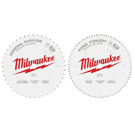 Milwaukee 12" x 1" 44T & 80T Circular Saw Wood Cutting Blade, 2-Pack