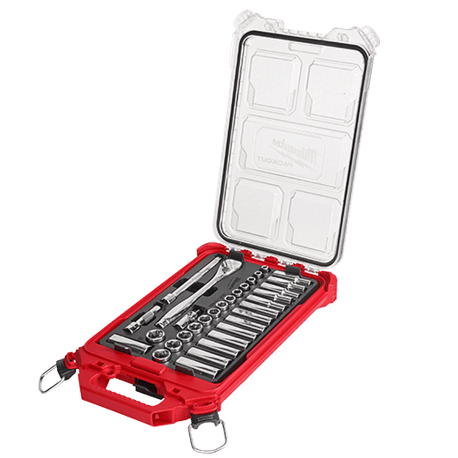 Milwaukee 32-PC 3/8" Metric Ratchet & Socket w/PACKOUT Low-Profile Organizer