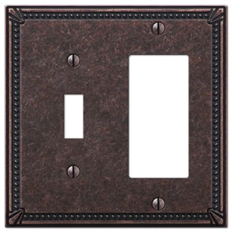 Amerelle 1 Toggle1 Rocker Imperial Bead Tumbled Antique Bronze Wallplate