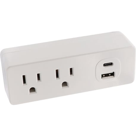 Prime White 15A 2-Outlet Wall Tap with 1 USB-A & 1 USB-C