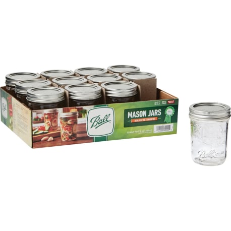 Ball 1/2 Pint Regular Can-or-Freeze Mason Canning Jars, 12-Pack