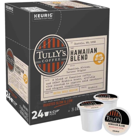 Tully's Hawaiian Blend Extra Bold Coffee K-Cup Pods for Keurig, 24-Pack