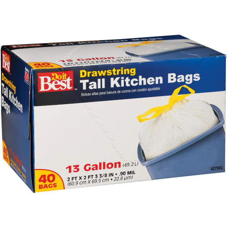 Do it Best 13 Gallon Tall Kitchen White Drawstring Trash Bags, 40-Count