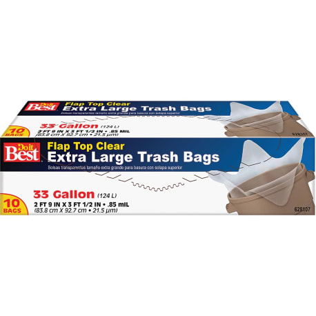 Do it Best Extra Large 33 Gallon Clear Flap Tie Trash Bags, 10-Count