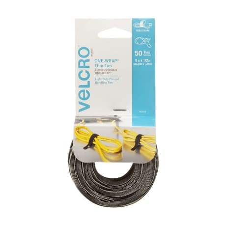 Velcro One-Wrap Black & Gray Thin Reusable Ties, 50-Pack