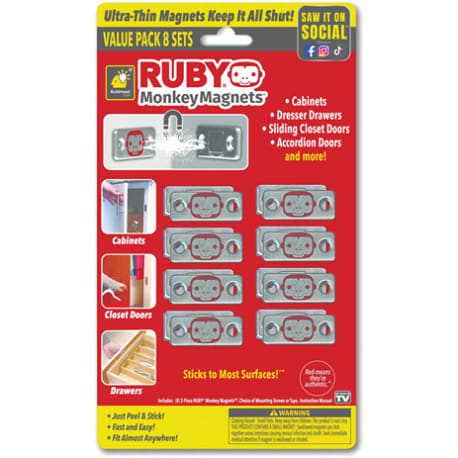 Ruby Monkey Magnets Drawer & Cabinet Closures, 8-Pack