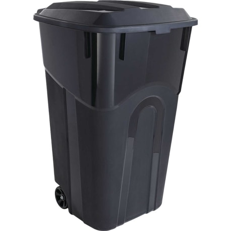 United Solutions Black Wheeled Trash Can with Attached Lid, 32 gal.