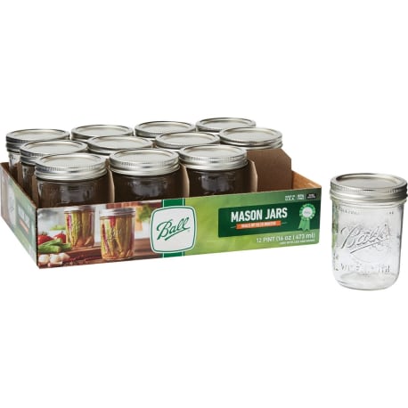 Ball Pint Wide Mouth Can-Or-Freeze Mason Canning Jars, 12 Count