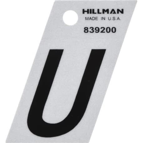 Hillman 1-1/2 in. Black & Silver Reflective Mylar Angle Cut Sticker Letter U