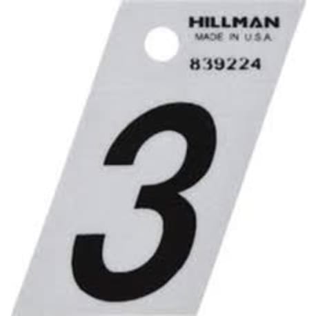 Hillman 1-1/2-In. Adhesive Black & Silver Angle-Cut House Number 3