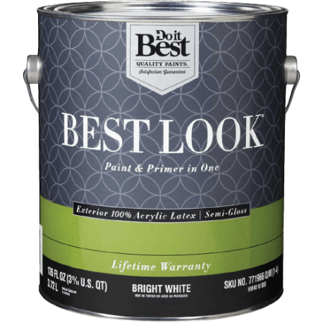 Best Look Bright White Exterior Acrylic Semi-Gloss Paint, 1 Gal