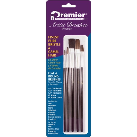 Premier Assorted Bristle & Camel Hair Brushes, 5 Pc