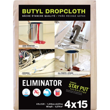 Trimaco Eliminator Butyl-Back Canvas Drop Cloth, 4 x 15 ft.