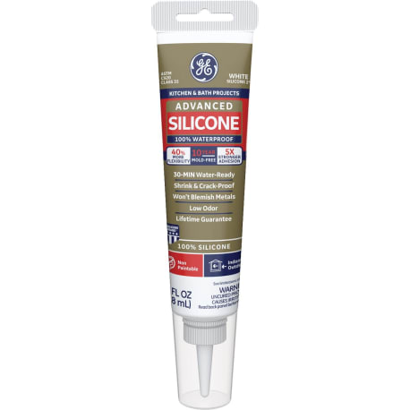 GE Advanced White Kitchen & Bath 100% Silicone Sealant, 2.8 oz.