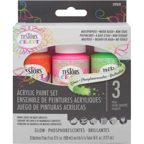 Testors Craft Acrylic Glow Paint Set, 3-Pack