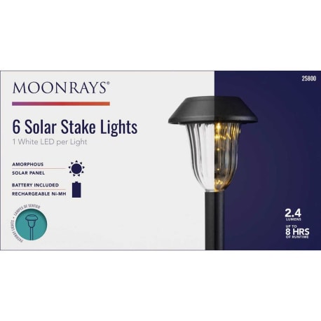 Moonrays Black 2.4L Plastic Solar Path Lights, 6-Pack