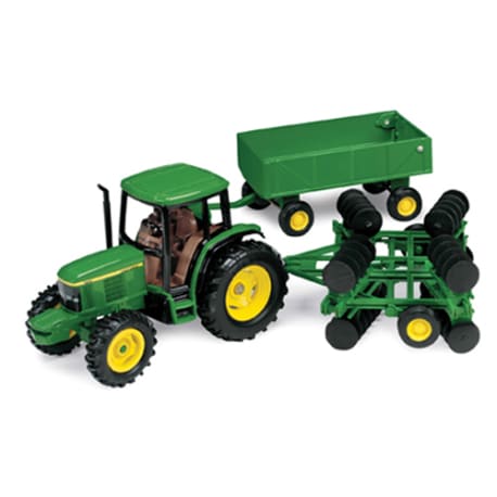 TOMY John Deere 1:32 Scale Tractor w/Barge Wagon & Disk