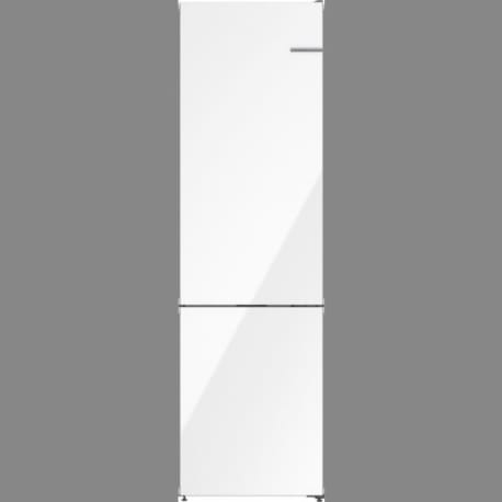 Bosch 800 Series, Free-standing fridge-freezer with freezer at bottom, glass door, 24'', White