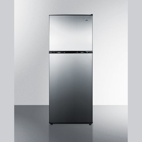 Summit Two-door cycle defrost refrigerator-freezer in slim width with stainless steel doors and black cabinet