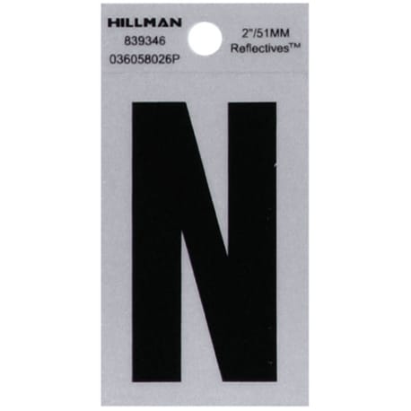 Hillman 2 in. Black & Silver Reflective Mylar Square Cut Sticker Letter N